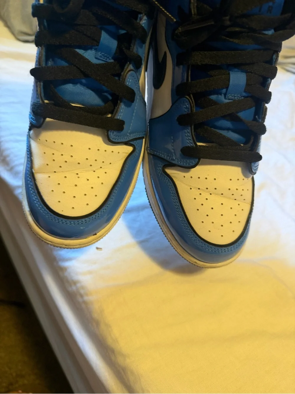 Jordan Kids Patent Blue White Black High-Top Sneakers